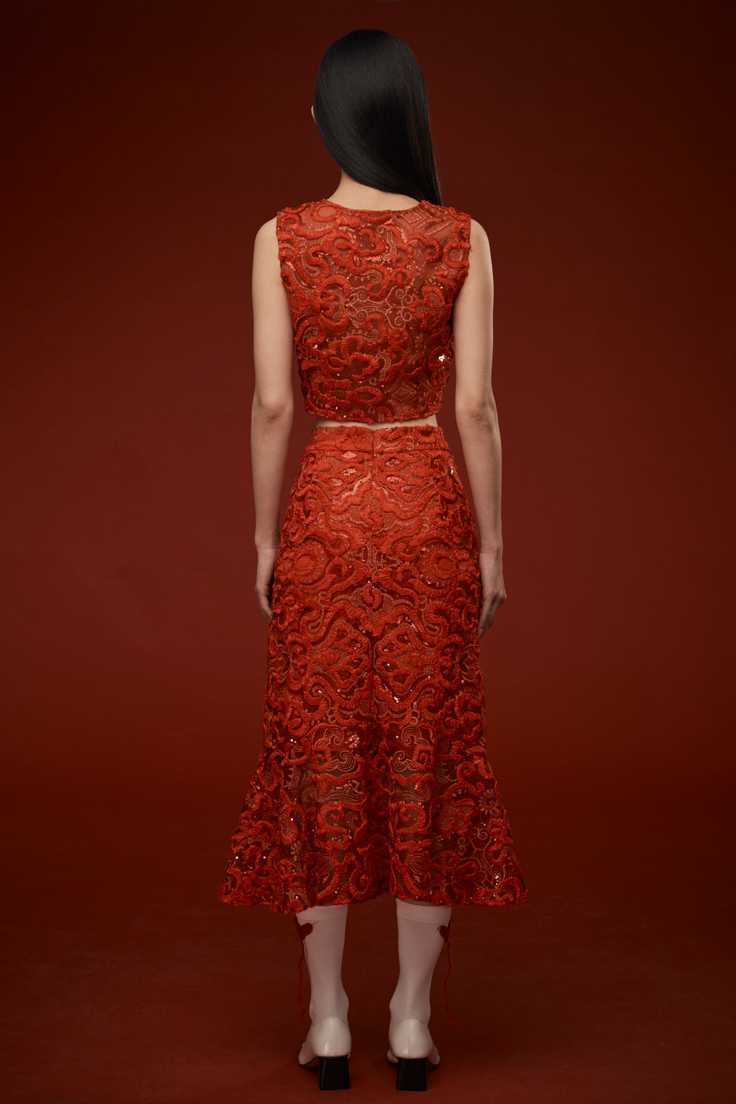 XinYan Sequin Embellished Lace Top