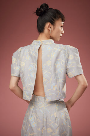 Yuan Floral Embossed Silk Skirt