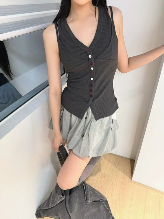 Adelina Fake 2PCS Sleeveless Top