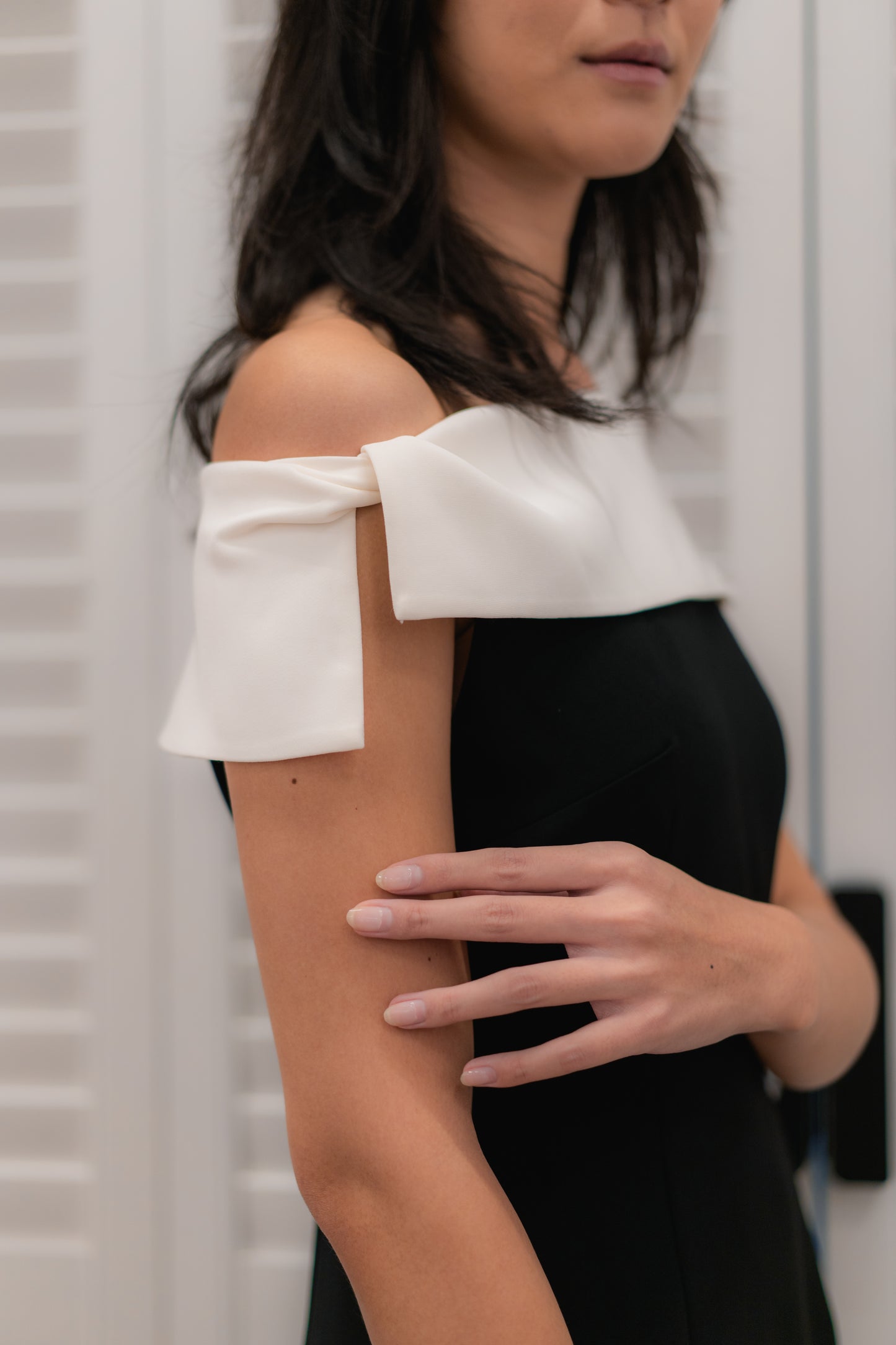 Gianna Off Shoulder Side Slit Tapped Dress