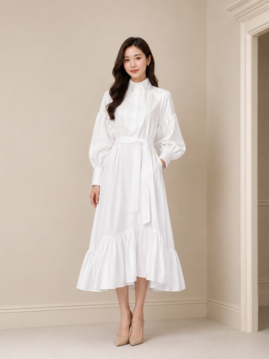 Élise Long-Sleeve Waist-Defined Dress