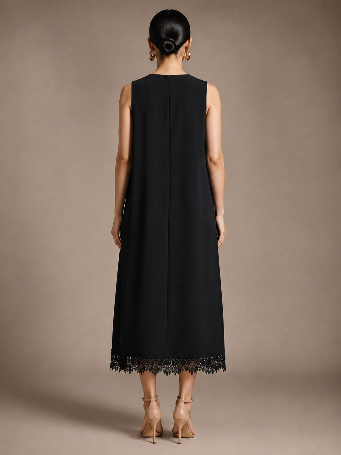 Nin Sleeveless Lace Hem Midi Dress