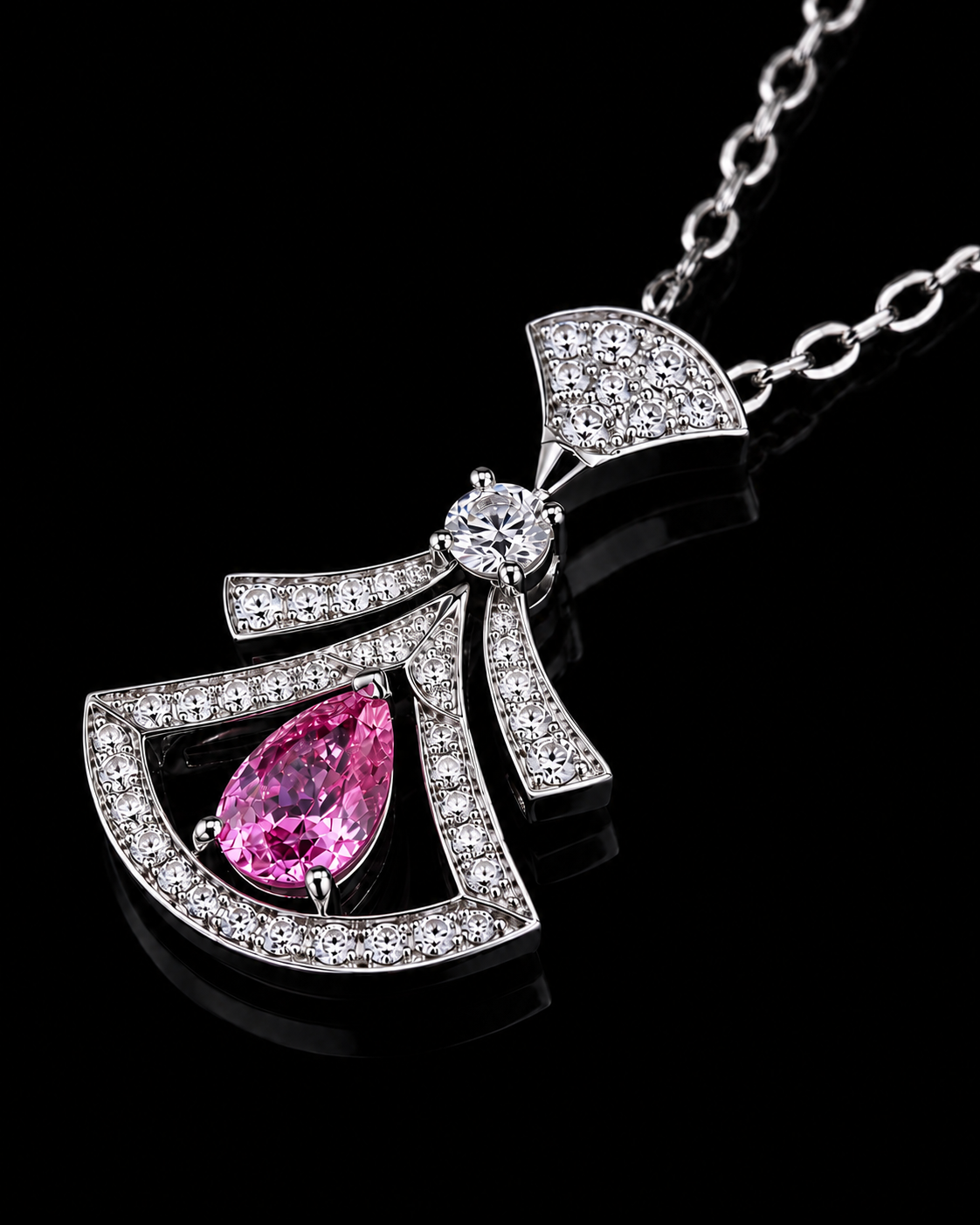 Crimson Feather Pink Sapphire Necklace