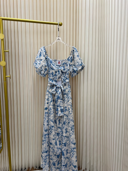 Evena Tie Front Short Sleeves Maxi Dress