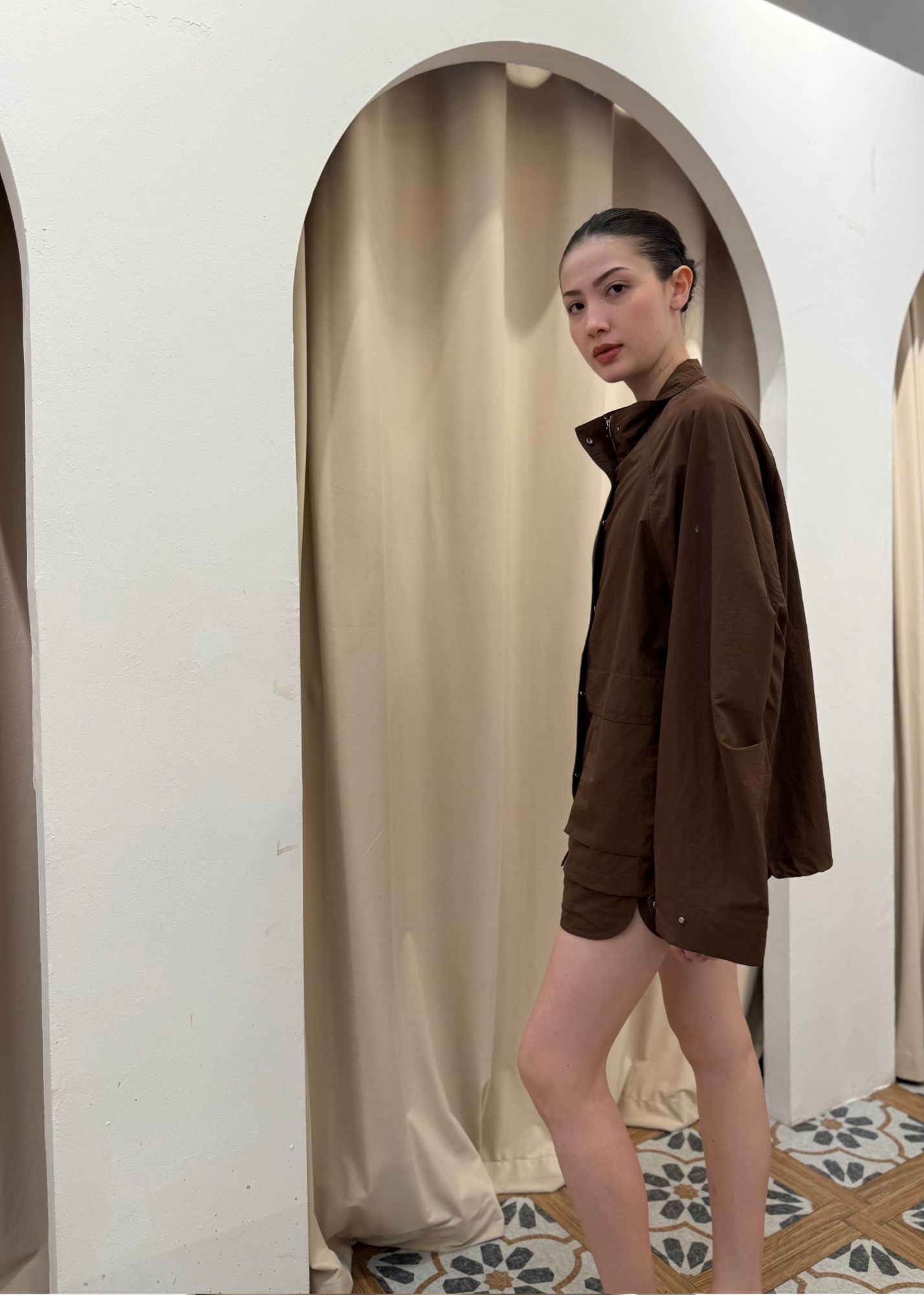 Genevieve Front Pocket High Collar Jacket