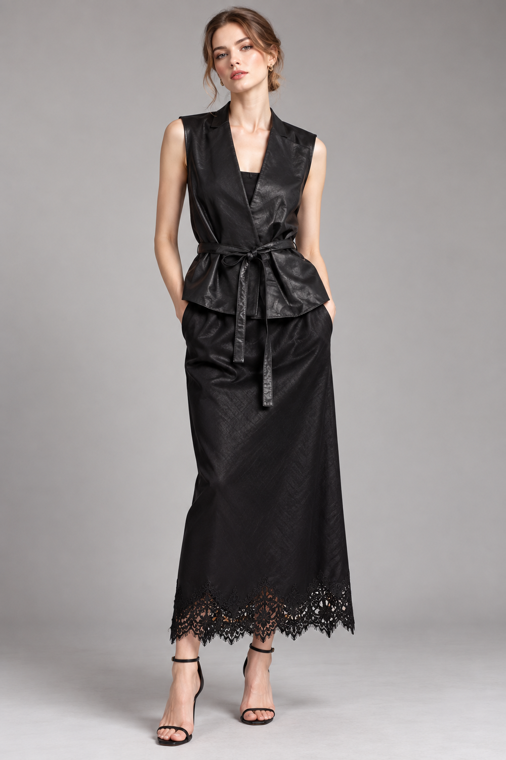 Noir Sculpted Belted Vest