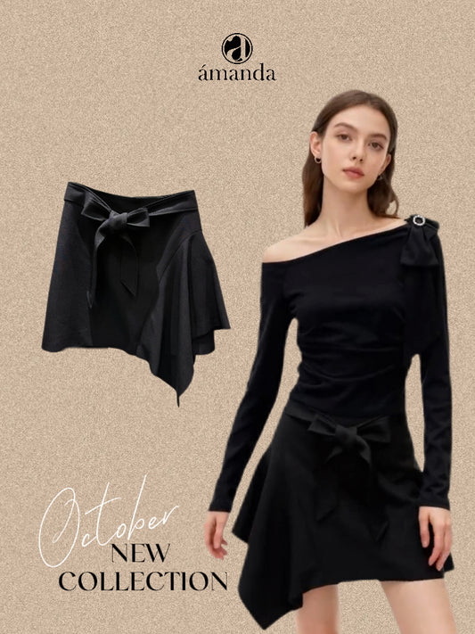 Aaray Front Ribbon Asymmetrical Mini Skort