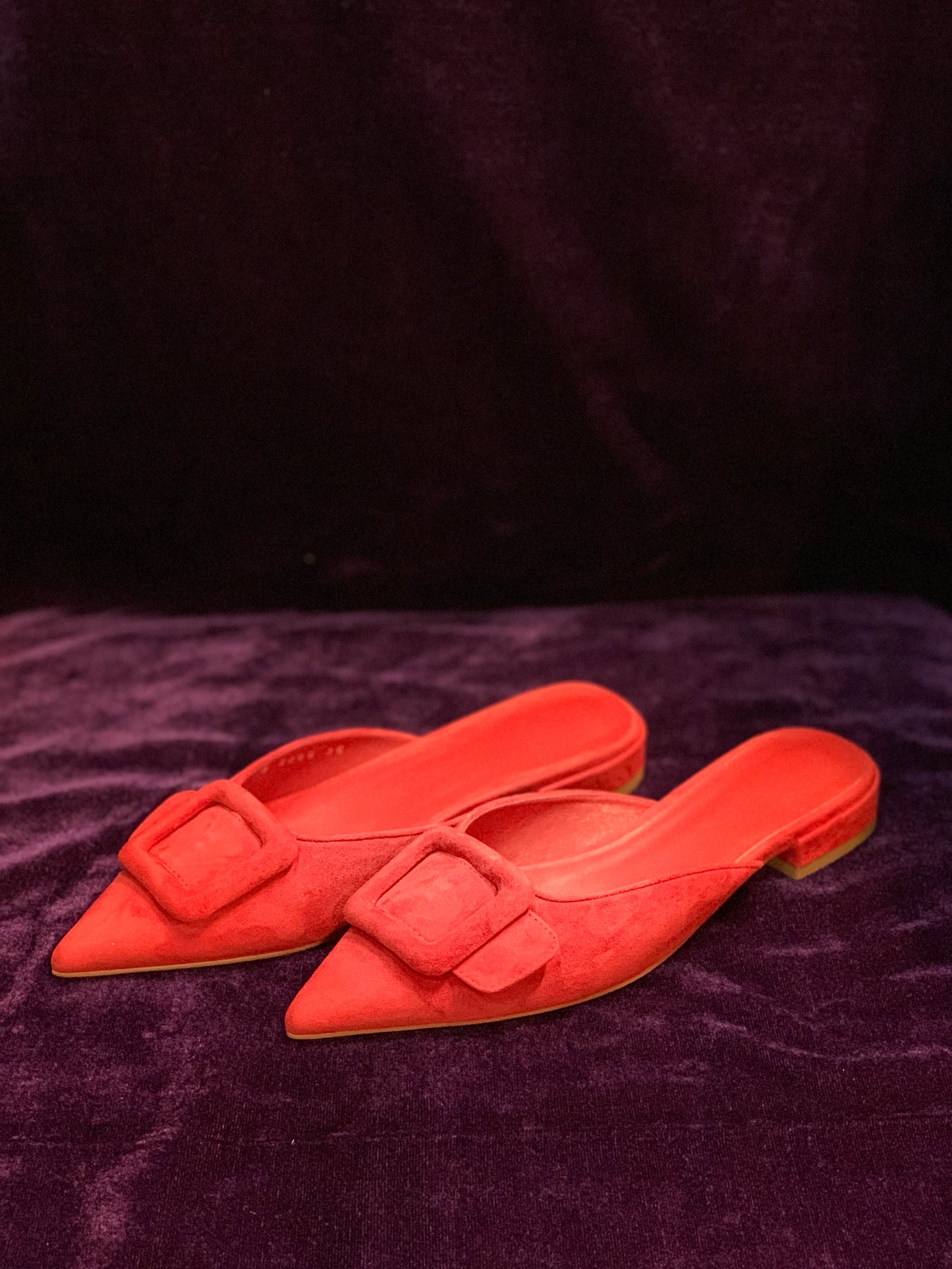 Buckle Velvet Mule Shoe