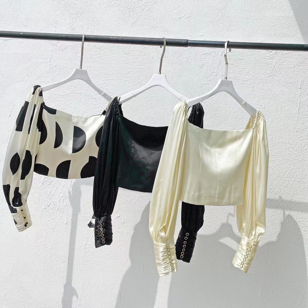 Stella Lantern Sleeve Silk Crop Top