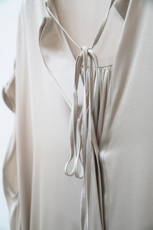 Carola Tie Neck Side Split Silk Dress