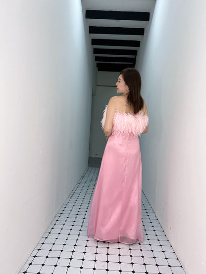 [BESPOKE] Cherie Ostrich Feather Organza Maxi Dress