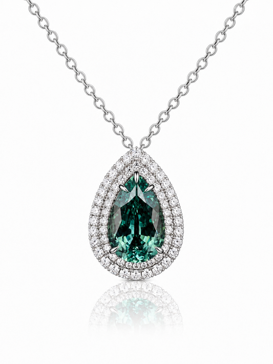 Aqua Teardrop Lab Grown Sapphire Pendant