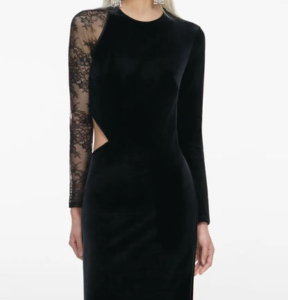 Louise Long Sleeve Velvet Lace Long Dress