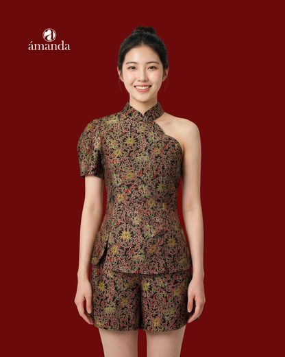 [Bespoke] Rochelle Crop Shoulder Front Slit Mandarin Top