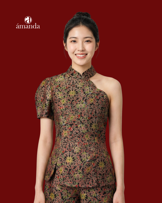 [Bespoke] Rochelle Crop Shoulder Front Slit Mandarin Top