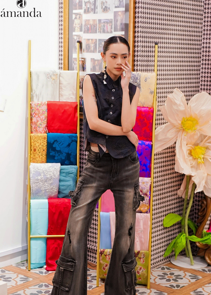 Le Le Front Pocket Mulberry Silk Vest