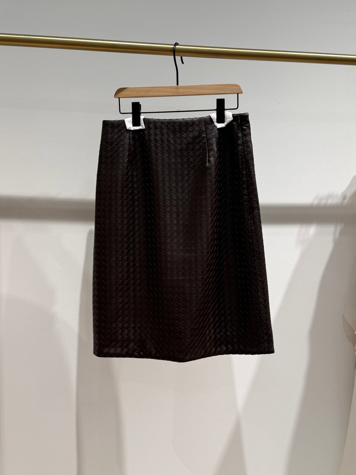 Checked Leather Mini Skirt