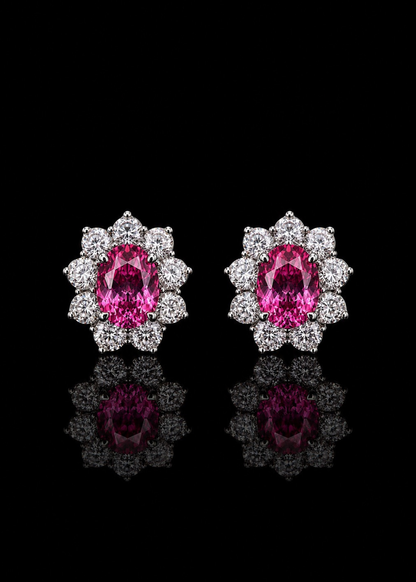 Fuchsia Bloom Pink Sapphire Stud Earrings