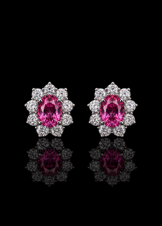 Fuchsia Bloom Pink Sapphire Stud Earrings
