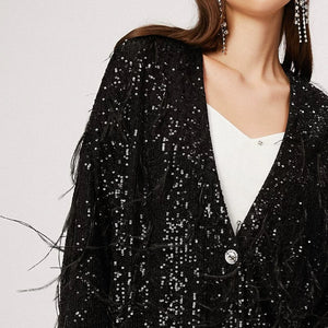 Adira Sequin Feather Blazer