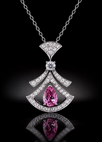 Crimson Feather Pink Sapphire Necklace
