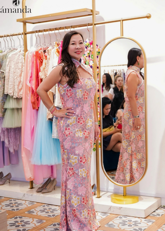 [Bespoke] Yan Sequin Keyhole Maxi Cheongsam - Sample