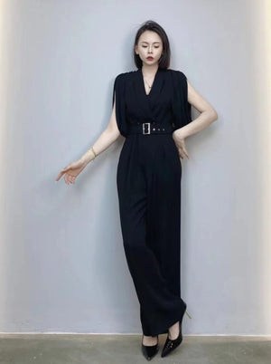 Shyla Collar Buttoned Front Self Belted Jumpsuit