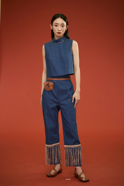 ShangGuan Sleeveless Denim Top