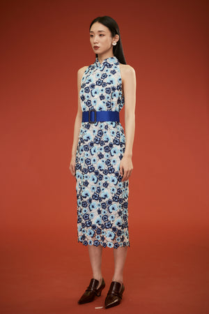 Zhao Lace Front Slit Cheongsam Midi Dress
