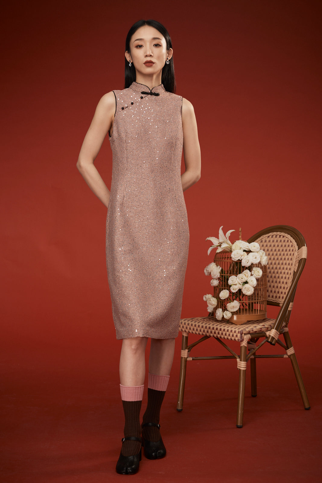 XinYue Sequin Mandarin Collar Sleeveless Cheongsam