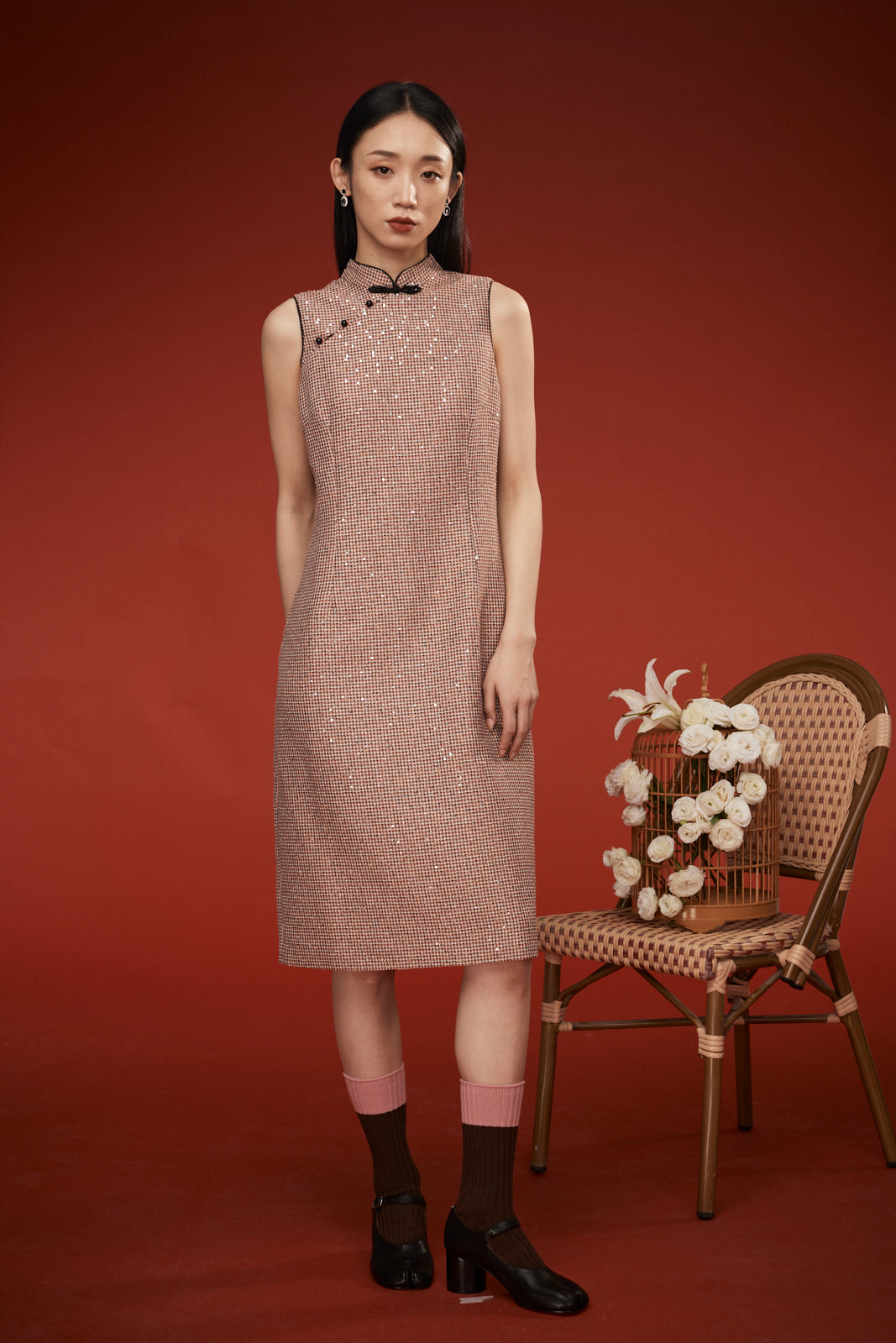 XinYue Sequin Mandarin Collar Sleeveless Cheongsam