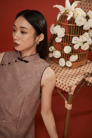 XinYue Sequin Mandarin Collar Sleeveless Cheongsam