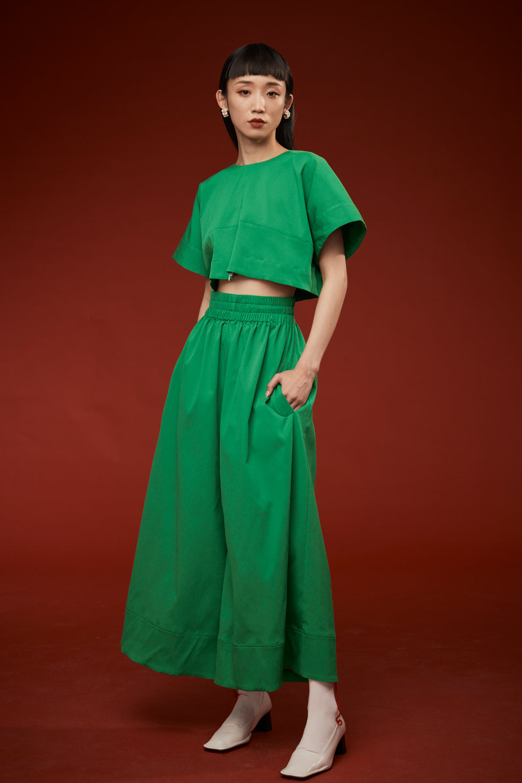 AnRu Elastic Waist Wide Leg Pants