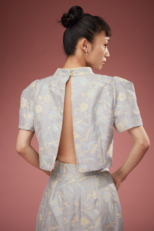 Yuan Floral Embossed Silk Top