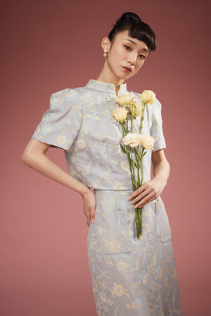 Yuan Floral Embossed Silk Top