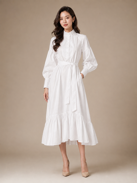 Élise Long-Sleeve Waist-Defined Dress