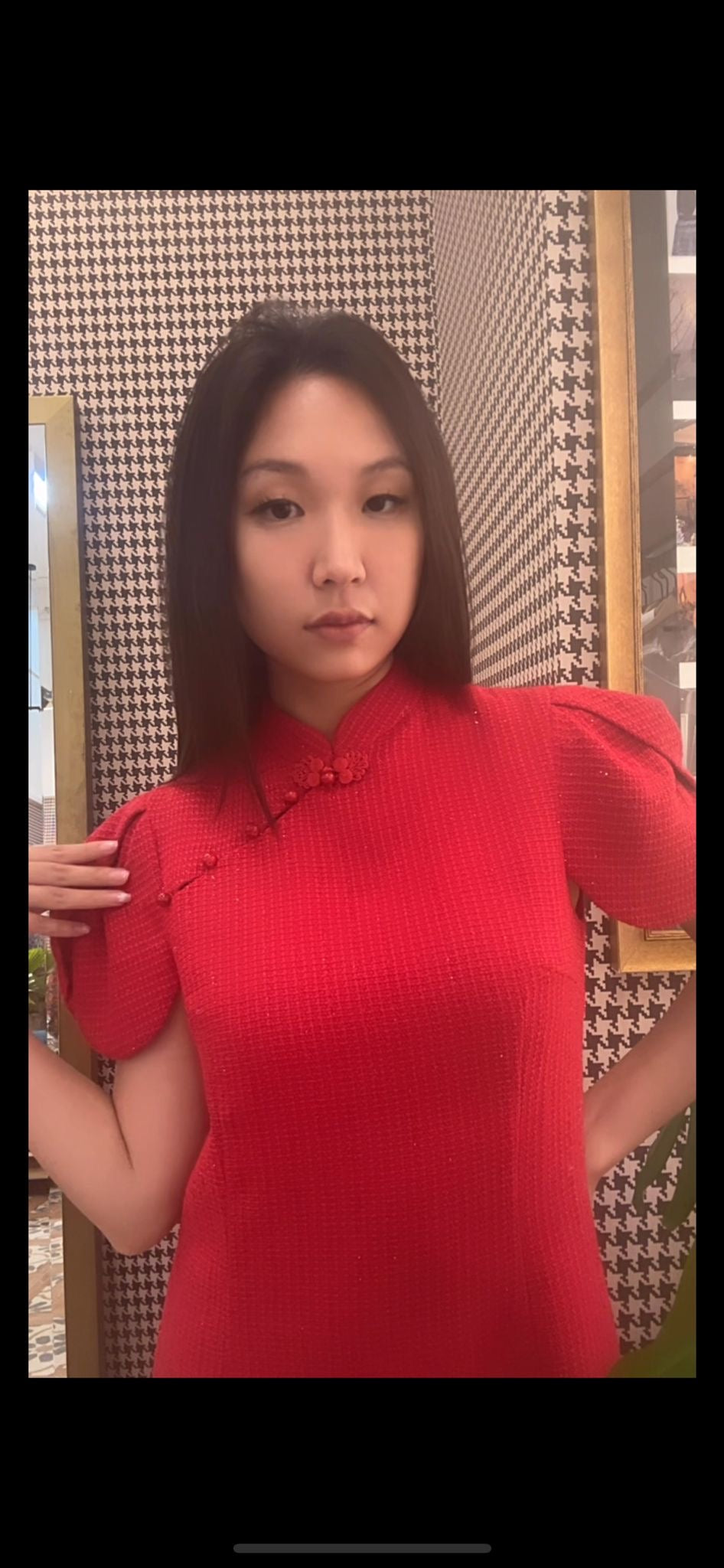 [SAMPLE] Petal Sleeve Mini Red Cheongsam