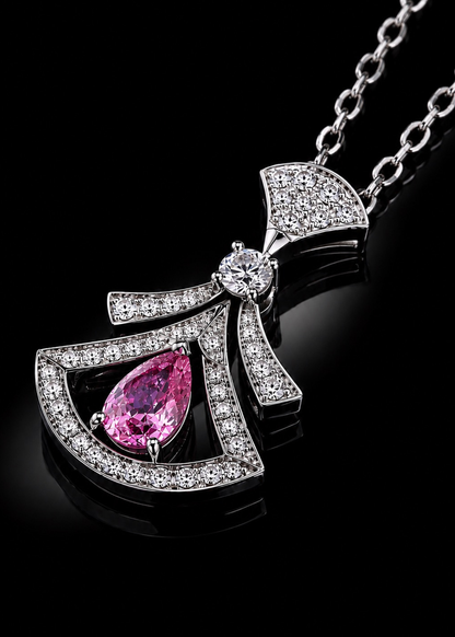Crimson Feather Pink Sapphire Necklace