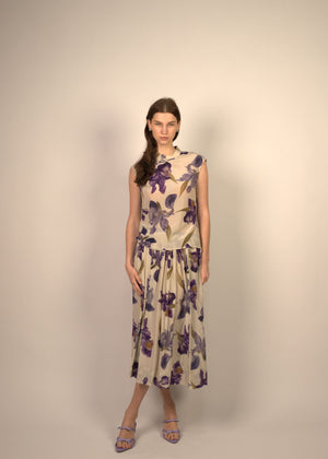Belkis Floral Waistband Silk Skirt