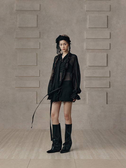 [Pre-Order] Indigo Long Sleeve Sheer Blouse