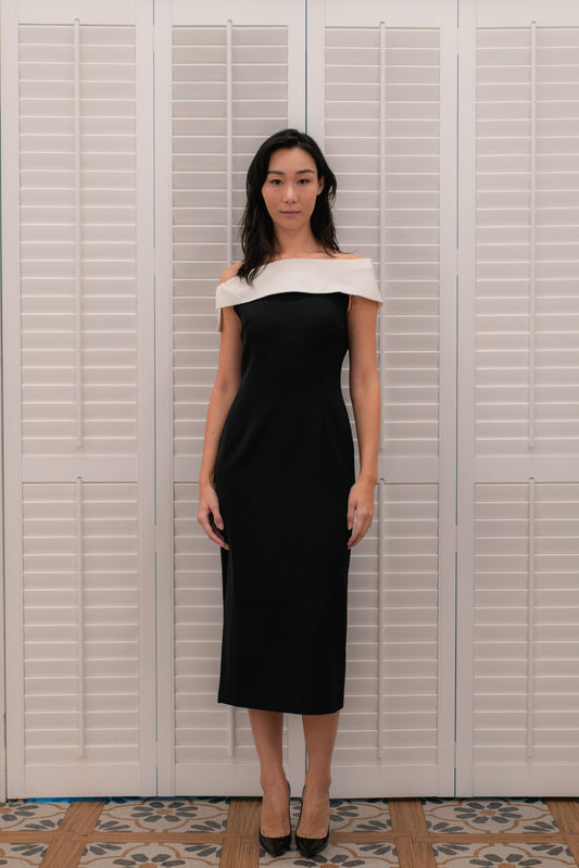Gianna Off Shoulder Side Slit Tapped Dress