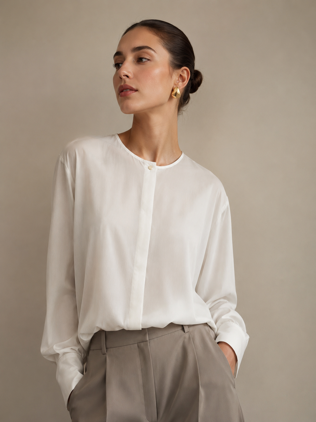 Maya Front Button Drawstring Blouse
