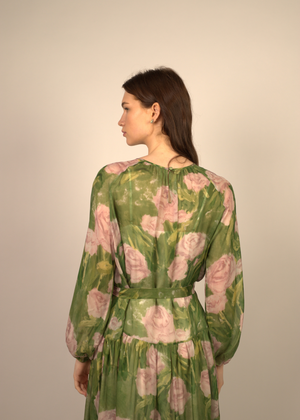Eleano Floral Gathered Long Sleeve Midi Dress