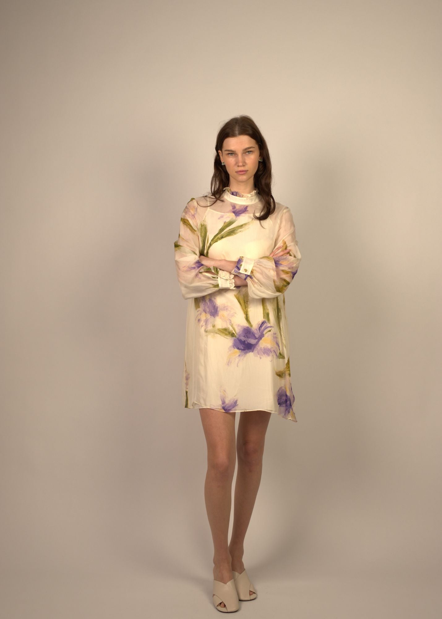 Ferlyn High Collar Silk Dress