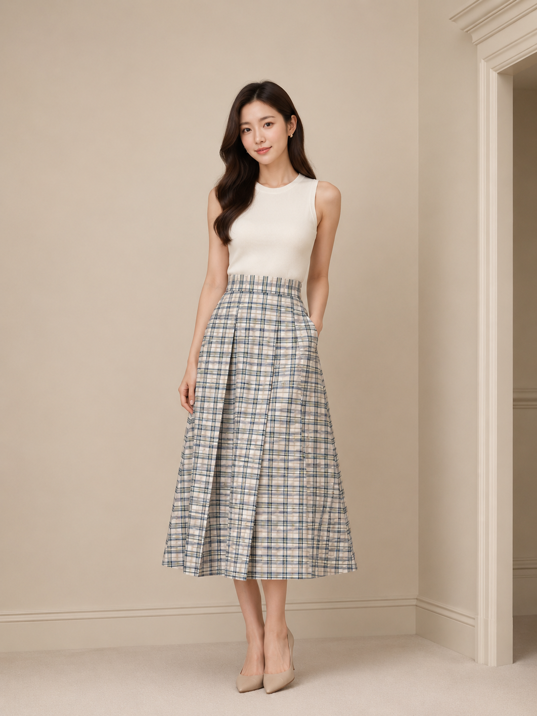 Modern Contrast Plaid A-Line Skirt