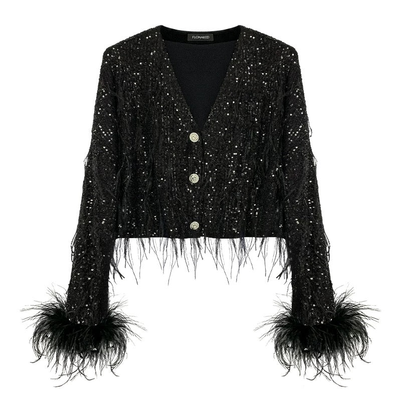 Adira Sequin Feather Blazer