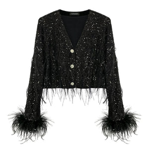 Adira Sequin Feather Blazer