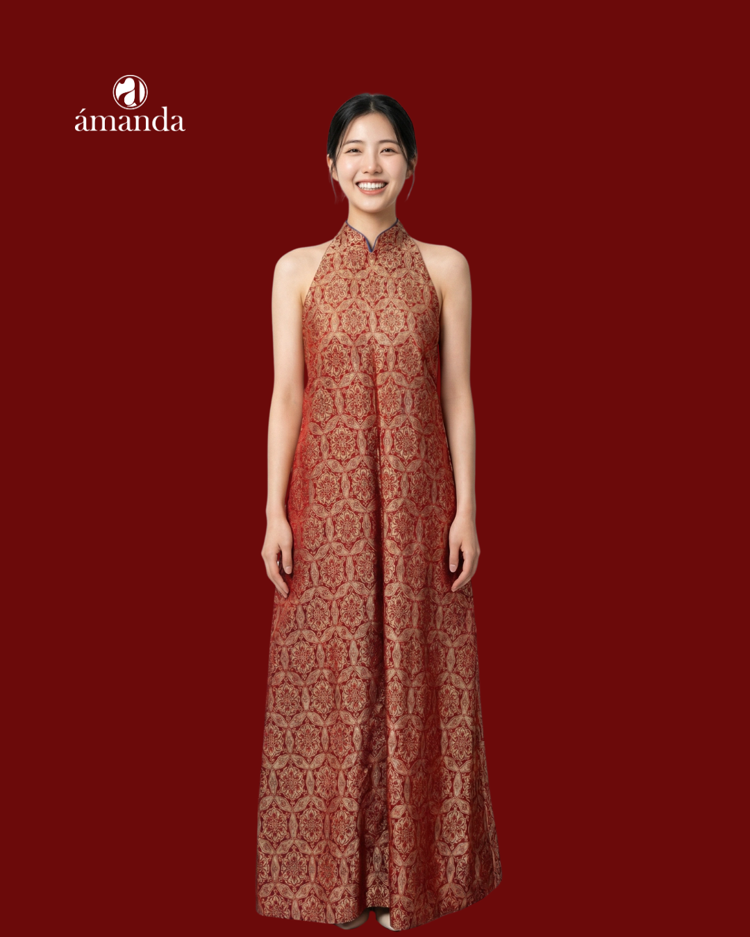 [Bespke] Corsica Oriental Halter Neck Maxi Dress