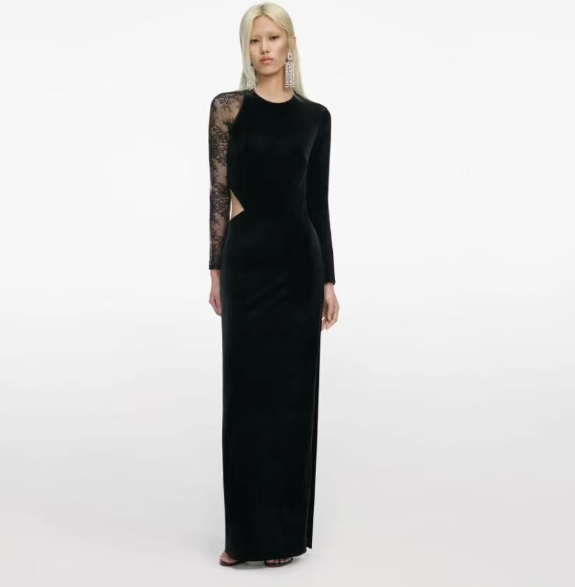 Louise Long Sleeve Velvet Lace Long Dress