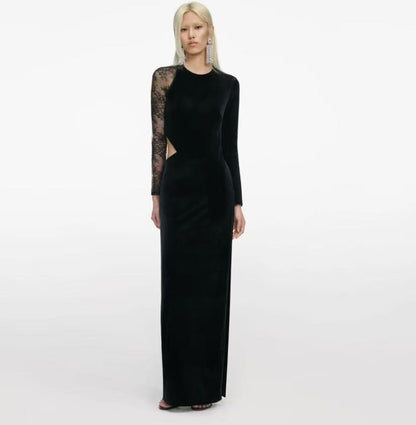 Louise Long Sleeve Velvet Lace Long Dress